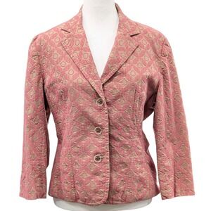 Express Embroidered 3-Button Blazer 10 Pink Tan 100%‎ Cotton 90s Career Business